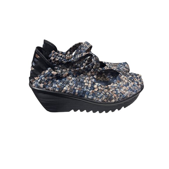 Bernie Mev Womens Woven Platform Mary Jane Shoes Size 8 Blue Beige Elastic Comfo - Picture 3 of 7